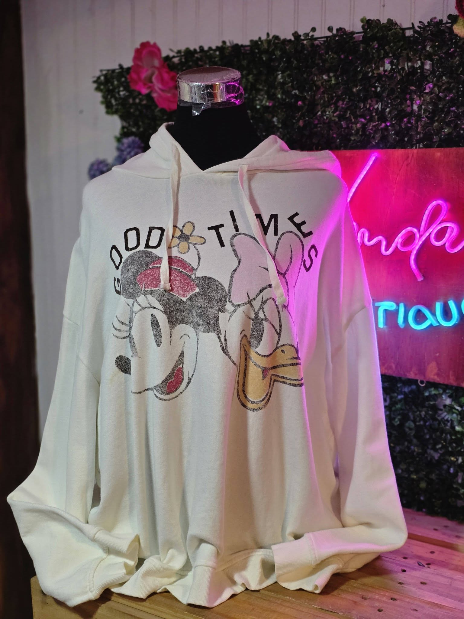 Polerón con Capucha Disney "Good Times" – Blanco / Hueso (Talla XL)